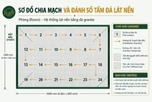 Sơ đồ chia mạch và đánh số tấm đá lát nền