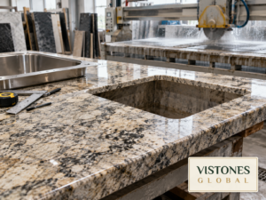 Khoét bồn rửa và bo cạnh mặt bếp đá Granite