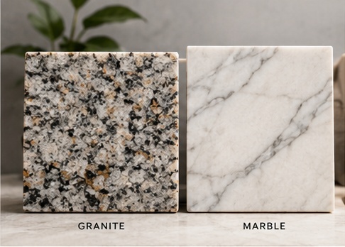 So sánh bề mặt đá Granite và Marble tự nhiên