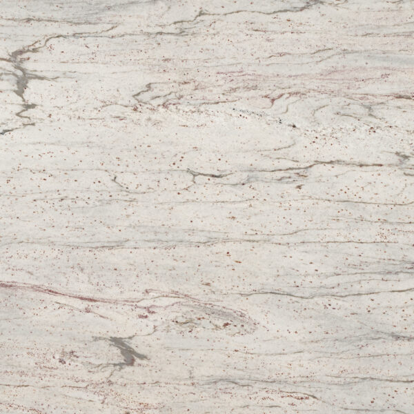 China White granite trắng sữa, chấm đỏ nâu li ti, vân xám mảnh như nét thủy mặc. Thanh nhã cho bếp, phòng tắm, lát sàn. Vistones Global.
