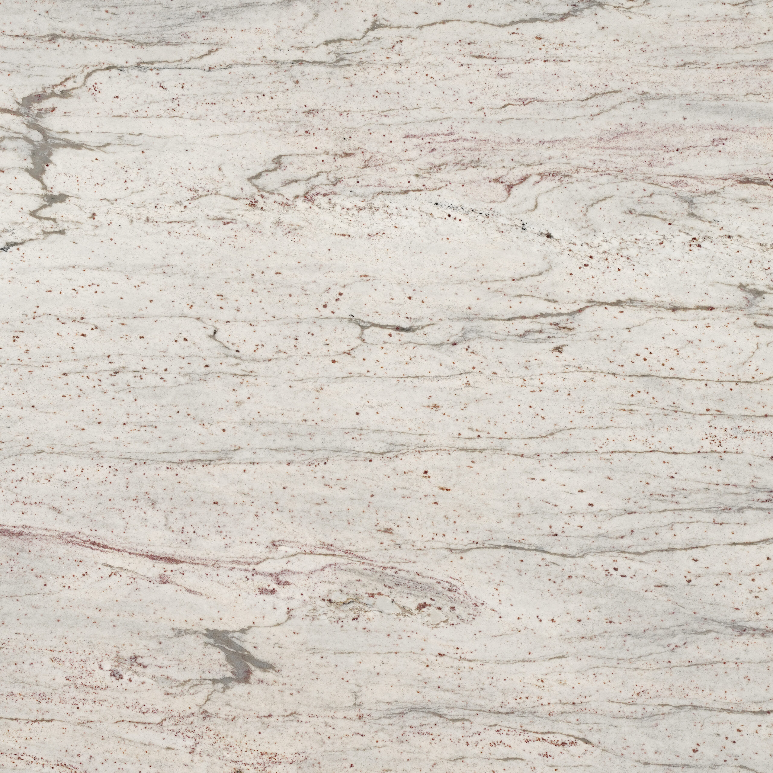 China White granite trắng sữa, chấm đỏ nâu li ti, vân xám mảnh như nét thủy mặc. Thanh nhã cho bếp, phòng tắm, lát sàn. Vistones Global.