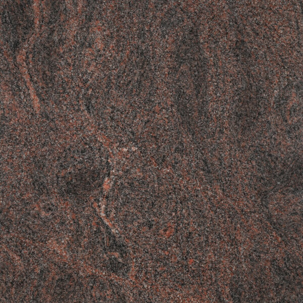 Himalayan Blue granite nền nâu đỏ sẫm, vân xoáy xám than đầy chuyển động. Bề thế cho mặt bếp, ốp tường, lát sàn. Xem mẫu tại Vistones Global.