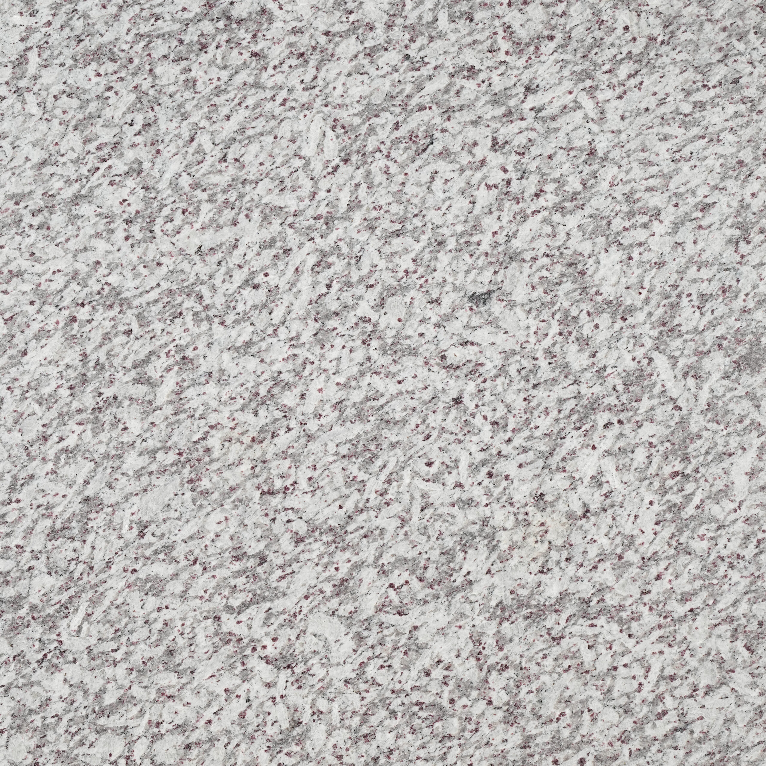 Jasmine granite trắng xám sáng, hạt garnet đỏ tía li ti, kết cấu hạt đều. Thanh khiết cho bếp, phòng tắm, không gian hiện đại. Xem tại Vistones.